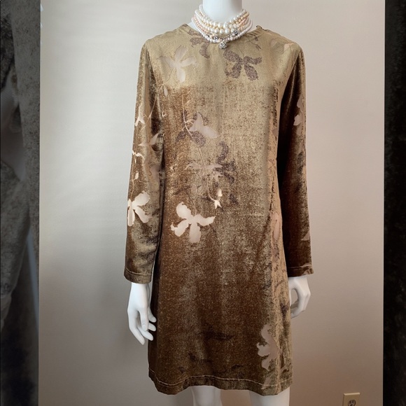 Oilily Dresses & Skirts - Oilily golden brown crushed velvet floral sheer cutout dress
